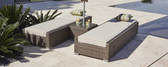 78" Set of Two Brown Indoor Outdoor Chaise Lounge with Beige Cushion