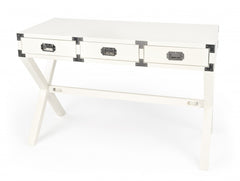 46" White Rubberwood Wood Writing Desk With Three Drawers