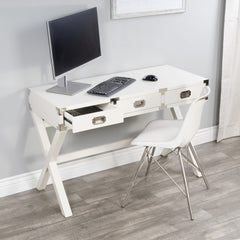 46" White Rubberwood Wood Writing Desk With Three Drawers