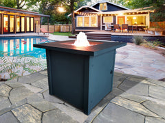 Black Top Slatted Metal Square Fire Pit with Glass Rocks