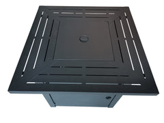 Black Top Slatted Metal Square Fire Pit with Glass Rocks