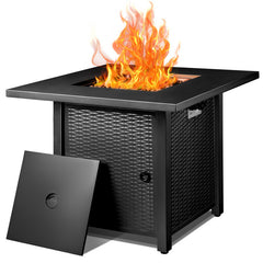 28" Black Stainless Steel Propane Square Fire Pit Table