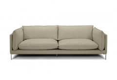 96" Taupe Top Grain Leather Sofa With Silver Legs