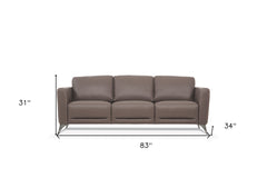 83" Taupe Leather Sofa With Black Legs