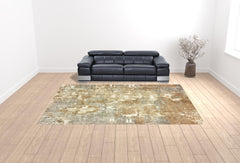 10' X 14' Grey And Brown Abstract Hand Loomed Stain Resistant Area Rug