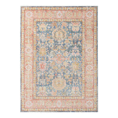 9' X 13' Blue Floral Power Loom Area Rug