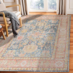 9' X 13' Blue Floral Power Loom Area Rug