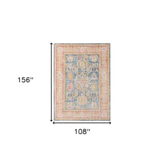 9' X 13' Blue Floral Power Loom Area Rug