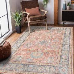 9' X 13' Blue Floral Power Loom Area Rug