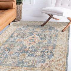 9' X 13' Blue Floral Power Loom Area Rug