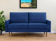 69" Blue Velvet Sofa With Dark Brown Legs