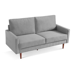 69" Gray Velvet Sofa With Dark Brown Legs