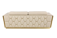 89" Beige And Gold Leather Sofa