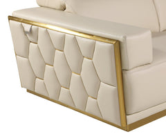 89" Beige And Gold Leather Sofa