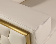 89" Beige And Gold Leather Sofa