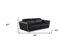 89" Black And Silver Leather Sofa